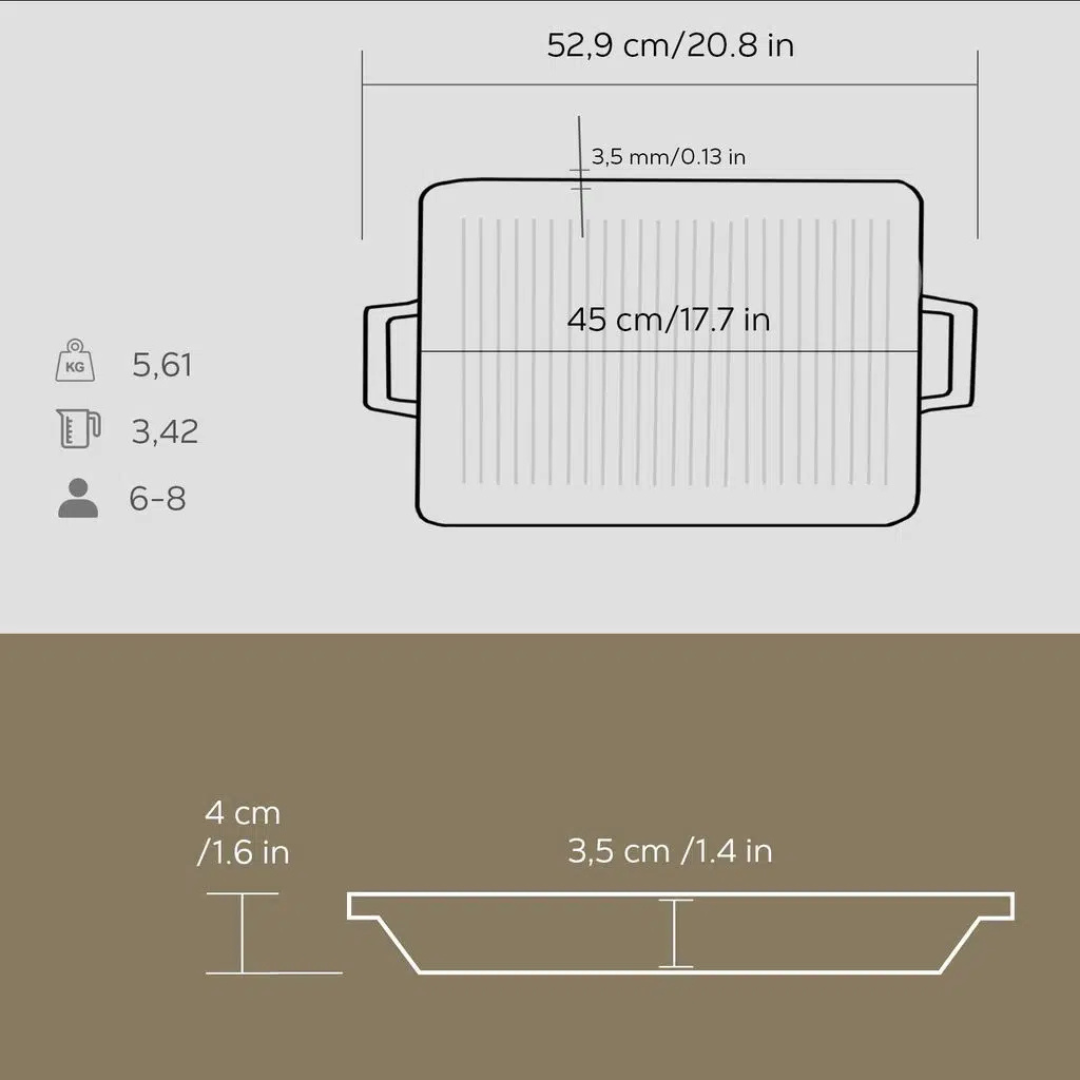 Cast Iron Enamel Pan 26x45 cm - Grill Pan Rectangular 26x45 5