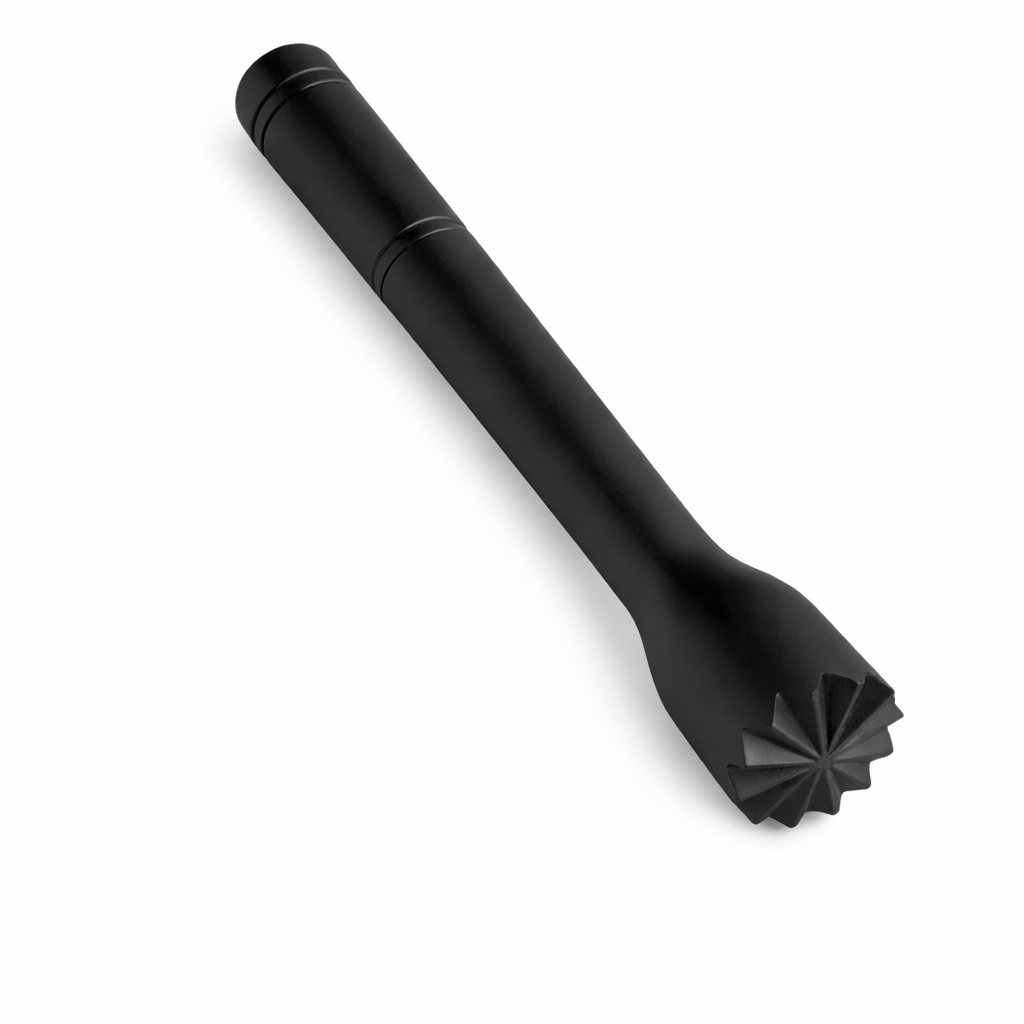 Muddler Black 10 Inch Cocktail Muddler, Star Pattern Crushing Base MDLER-10