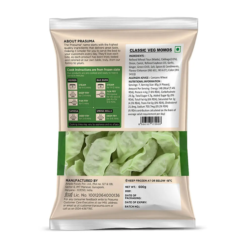Prasuma Classic Veg Momos Frozen (Pack of 27) (20 gm/pc) 2