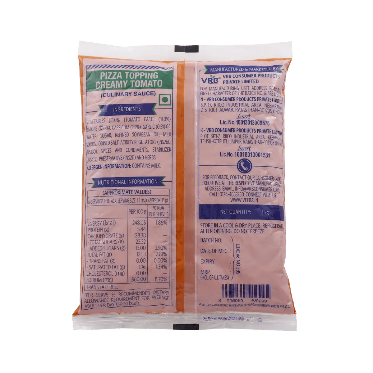 Veeba Pizza Topping Creamy Tomato 1 Kg 2