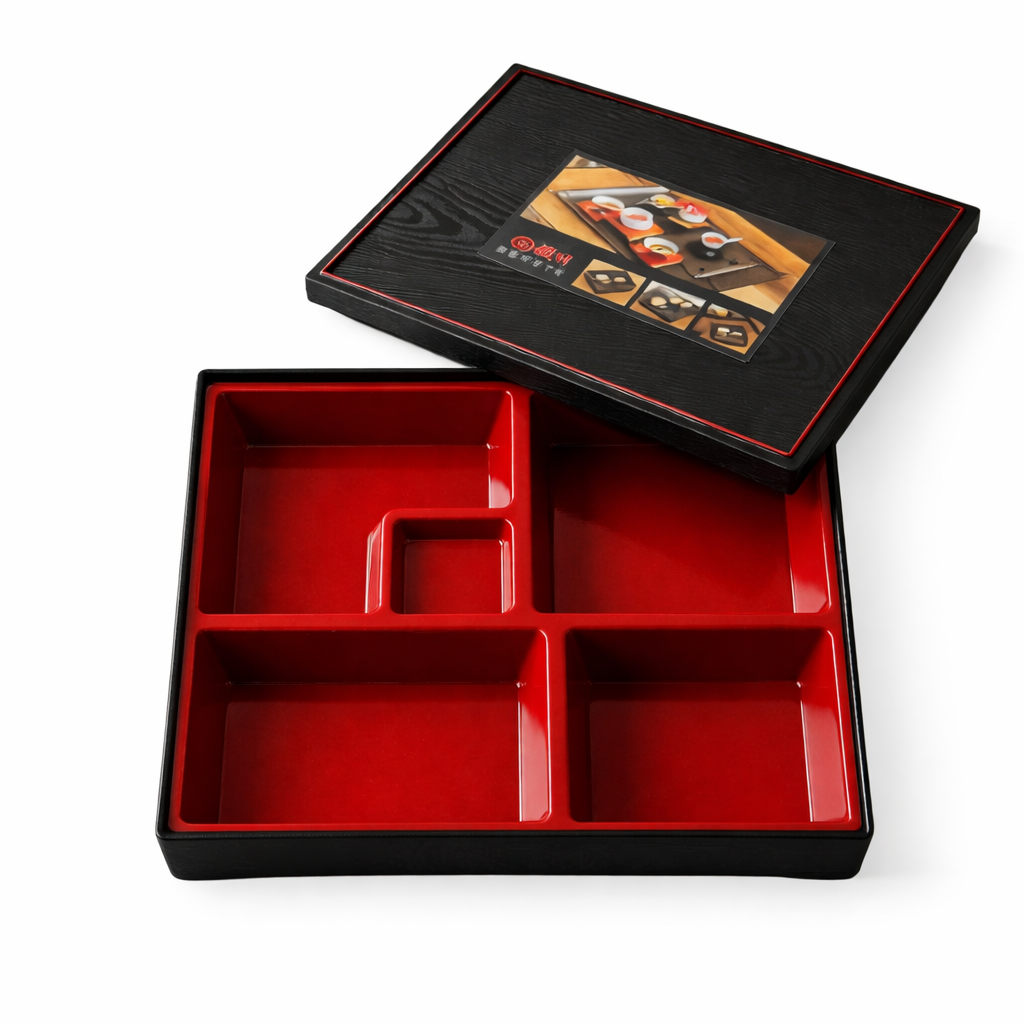 Bento Box 5 Compartment - Reusable, Food Grade Plastic, Japanese Bento Style, Square