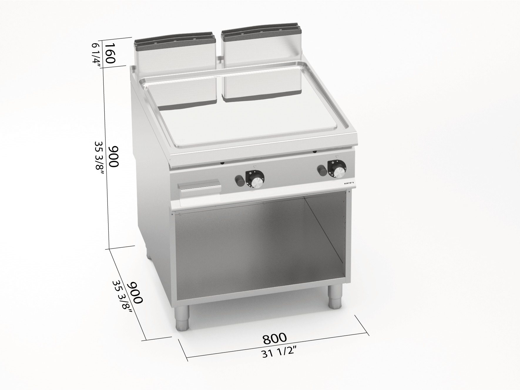 Berto's GAS GRIDDLE ON CABINET - SMOOTH PLATE MADE OF STAINLESS STEEL SG9FL8M-2/CPD 2