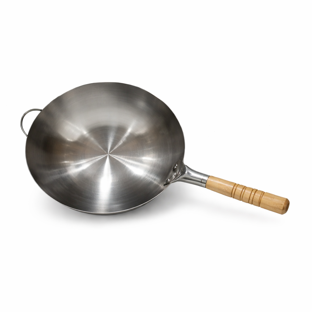 Chinese Wok Wooden Handle Stainless Steel 40cm - Restaurant Grade