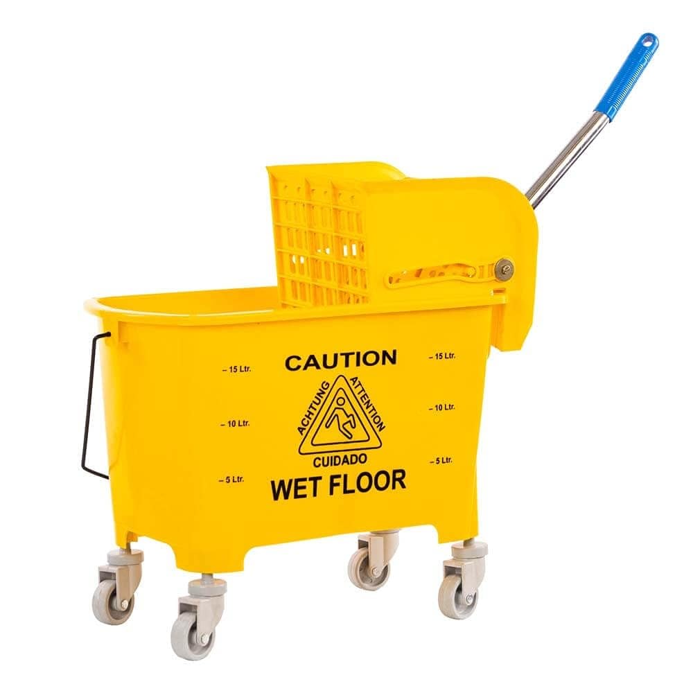 Single Bucket Wringer Trolley 20 Liter with Wet Mop Clip for Commercial Floor Cleaning