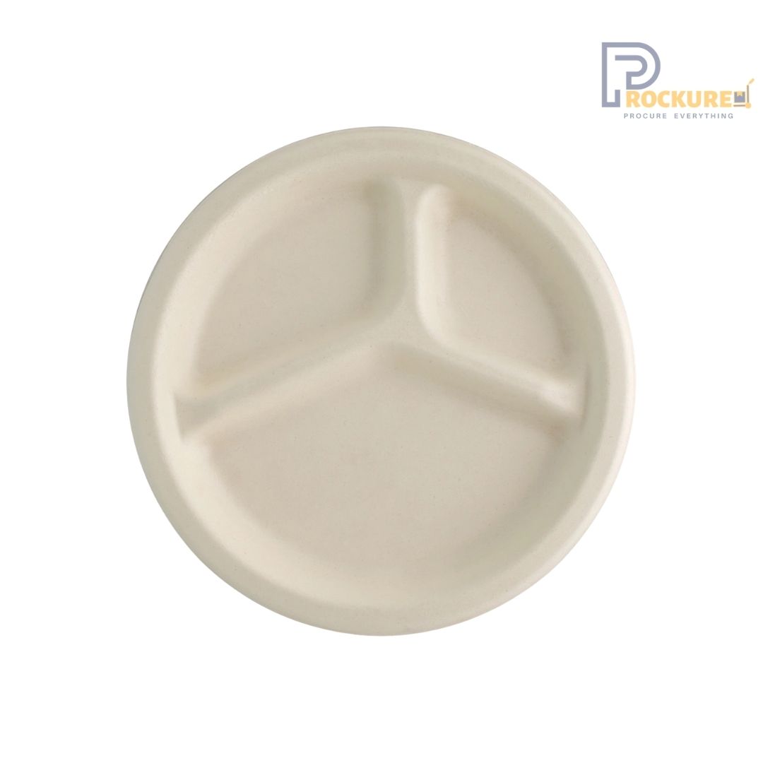 Brown Bagasse 3 Compartment Plate 9 Inch | Biodegradable Plate