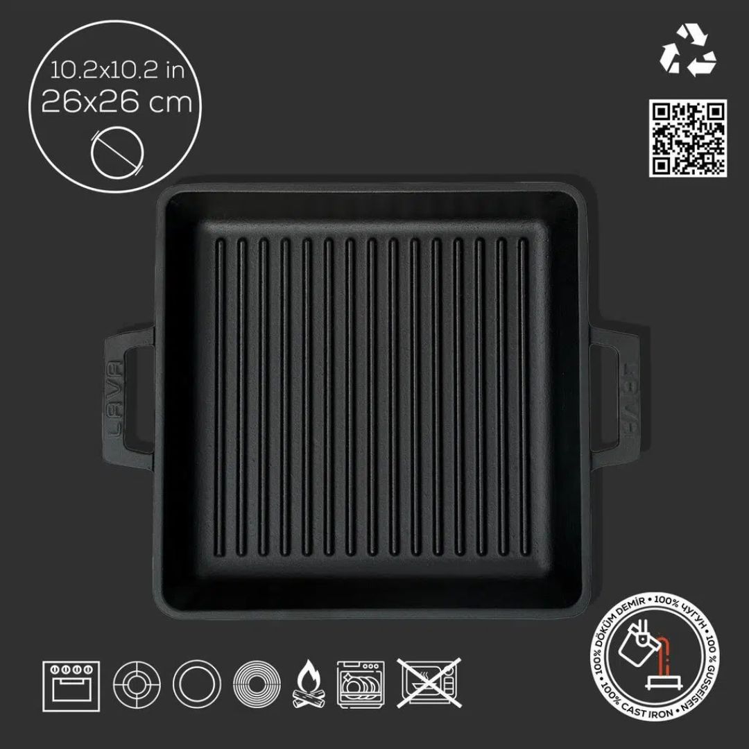 Lava Cast Iron Shallow Pan 26 × 26 cm - Square Grill Pan 26x26 3