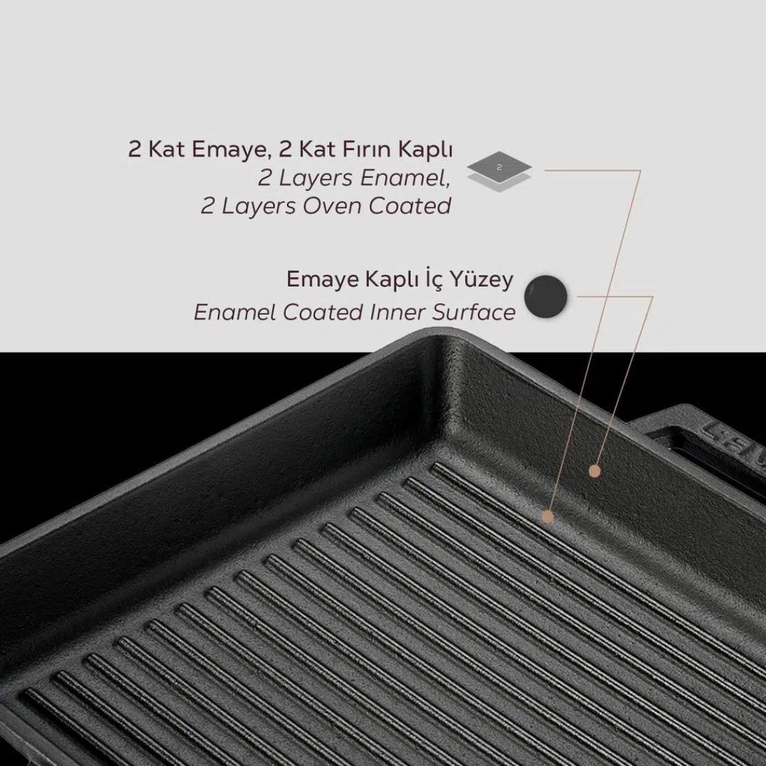 Lava Cast Iron Shallow Pan 26 × 26 cm - Square Grill Pan 26x26 4