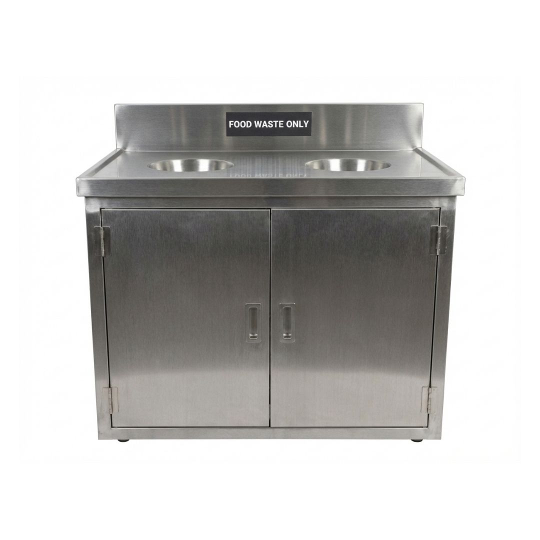 Commercial Garbage Counter with 2 Chutes | 3 Side full cover and front door (1200 × 600 × 850 + 150 mm)