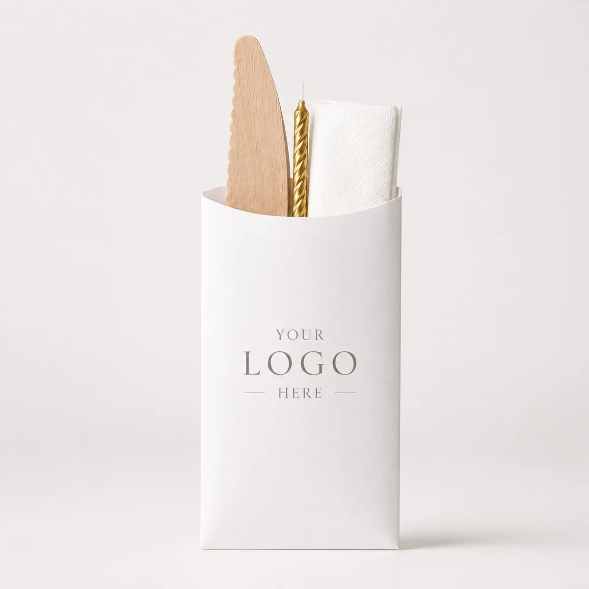 Customised Cake Cutlery Kit Pouch | Includes Knife, Golden Small Candle & Tissue