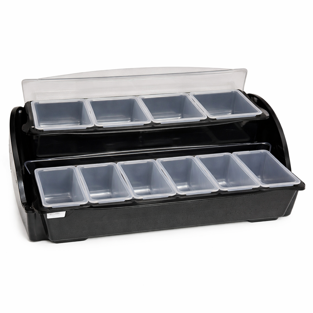 Imported 4 + 6 Section Condiment Tray Set - Commercial Grade, Heavy Duty Food Grade Plastic