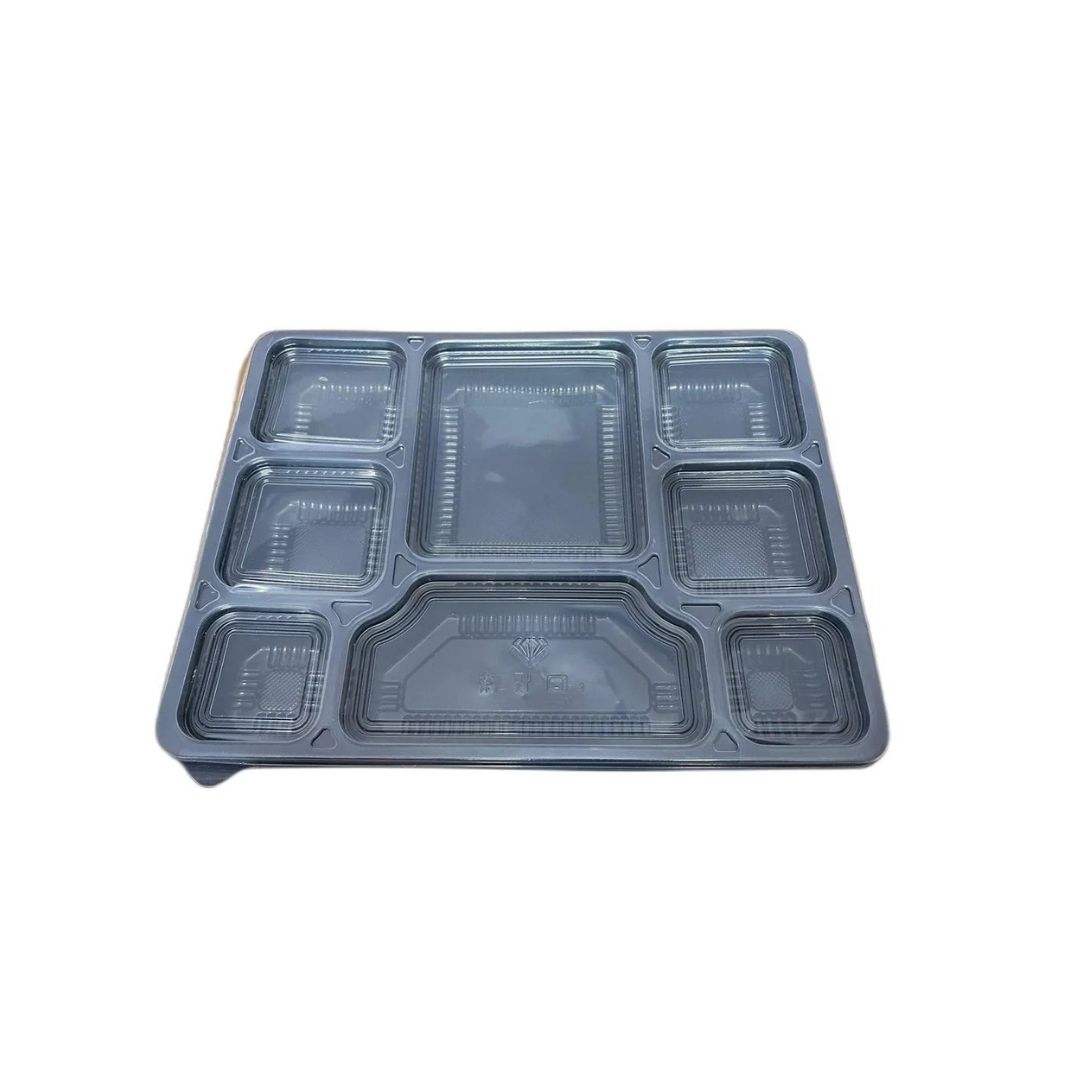 Double Diamond 8CP Meal Tray Black Rectangle With Lid | Polypropylene (Plastic)
