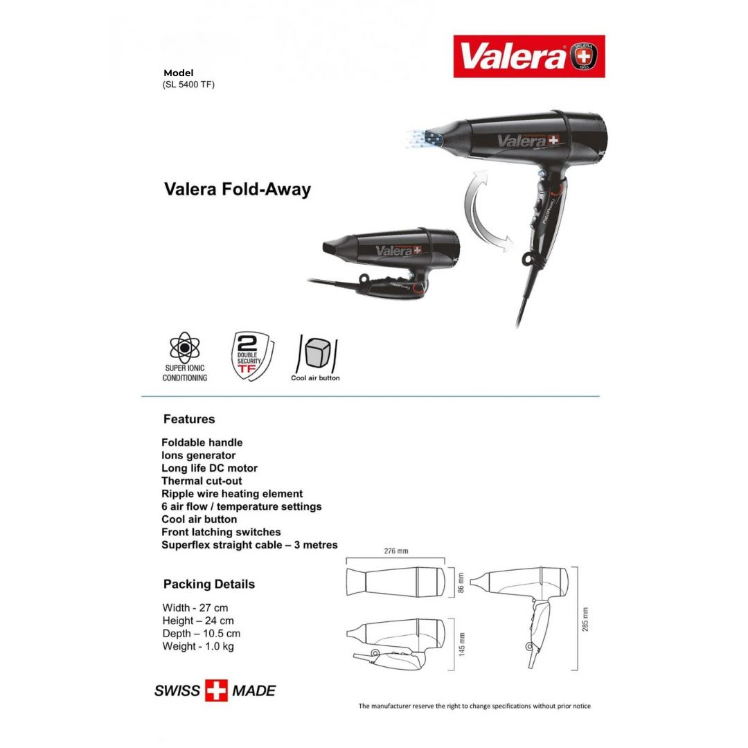 Valera SL 5400 TF Fold Away Hair Dryer 2000 W