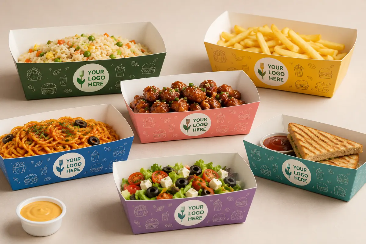 Customized Paper Food Tray Multicolor, Multiple Sizes