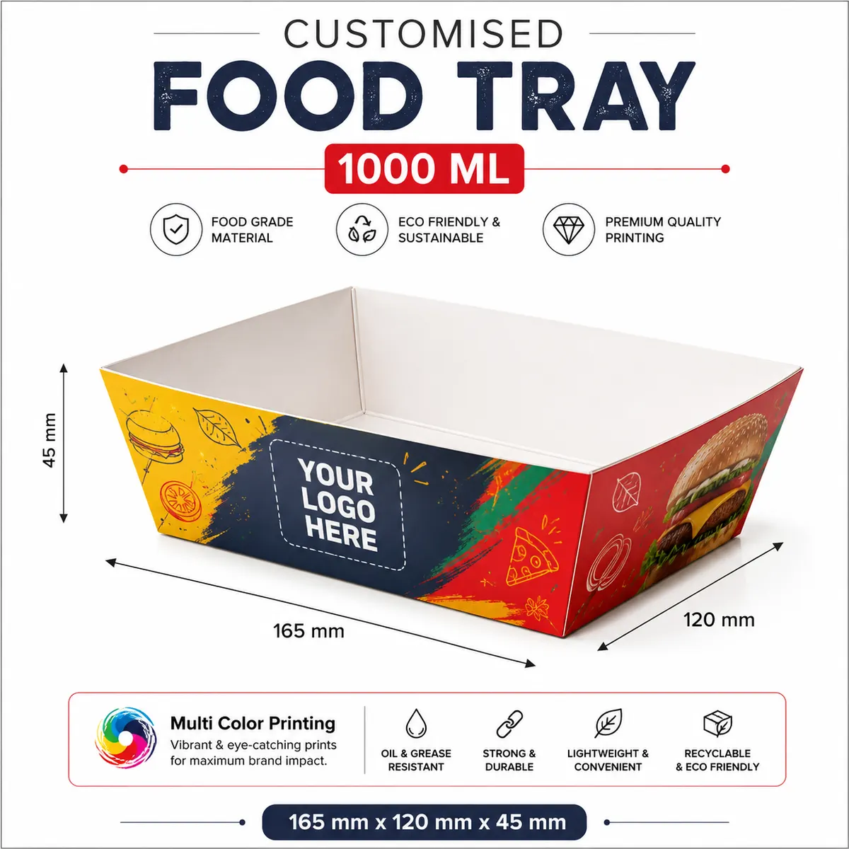 Customized Paper Food Tray Multicolor, Multiple Sizes 4