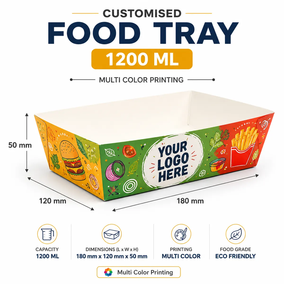 Customized Paper Food Tray Multicolor, Multiple Sizes 5