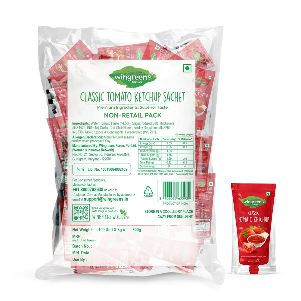 Wingreens Classic Tomato Ketchup 8 gm Sachets Pack of 100 2