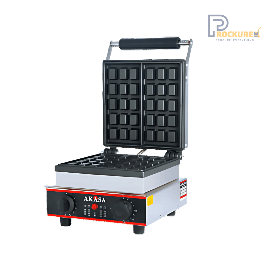 Akasa WM11 Commercial Rectangular Waffle Maker – 1600W Electric Stainless Steel Waffle Machine